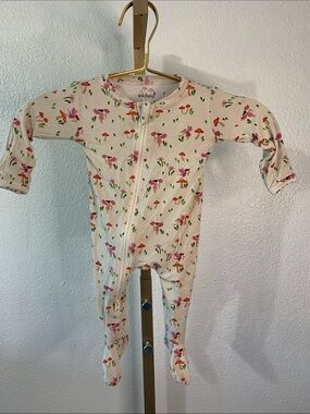 WildBird -Cream Floral & Mushroom Footed One-Piece-0-3M